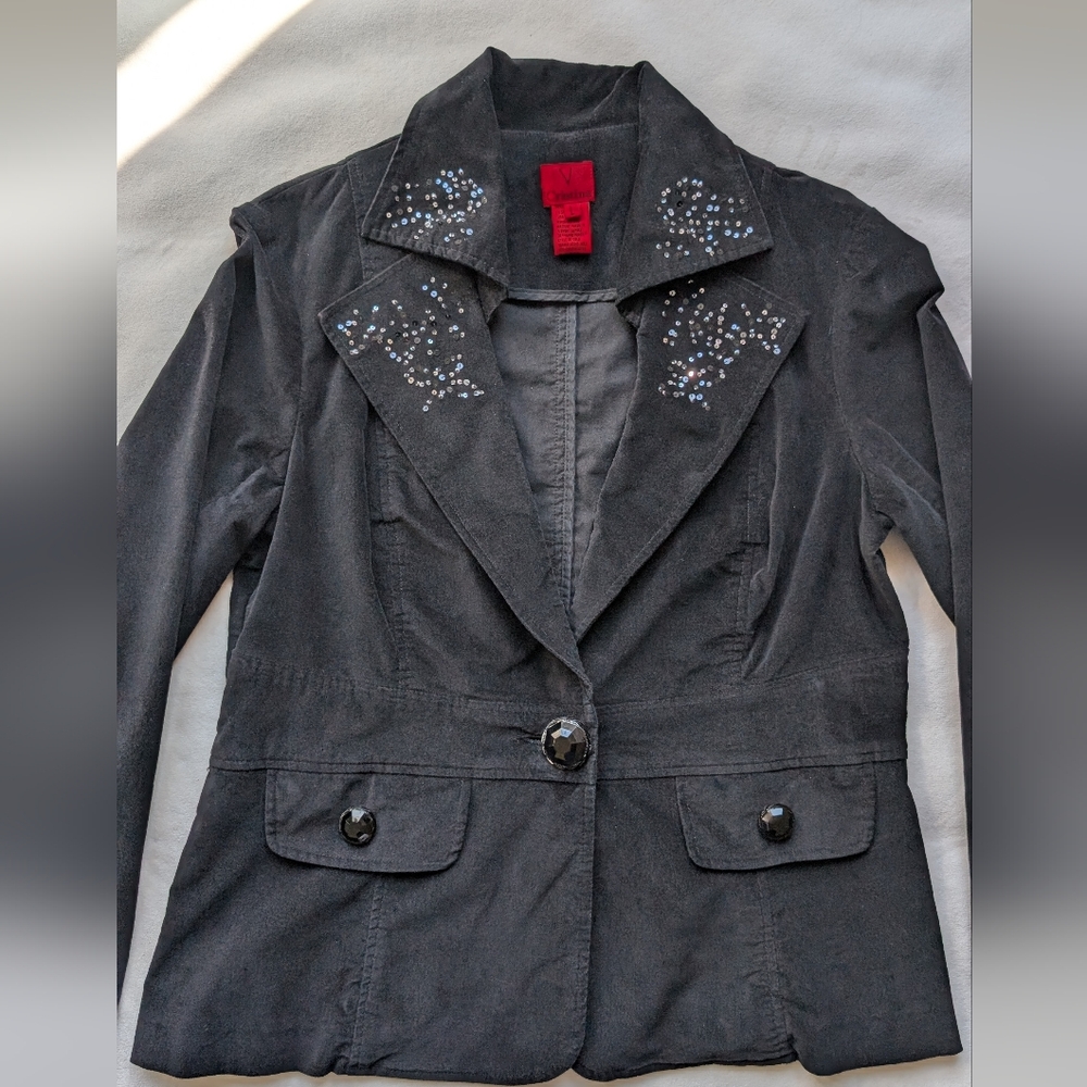 V Cristina Women's Black Velvet Blazer Sequin Lapels Y2K Size L - Picture 9 of 16
